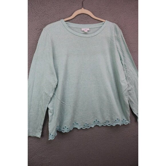 J. Jill Long Sleeve Green Tunic-Size Large-Stretch-Embroidered Trim - Picture 1 of 10